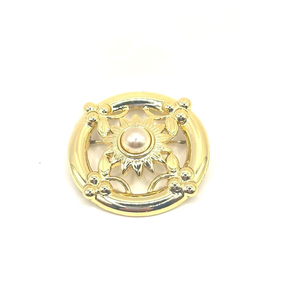 Vintage Danecraft Gold Sunflower Brooch with Pearl Center